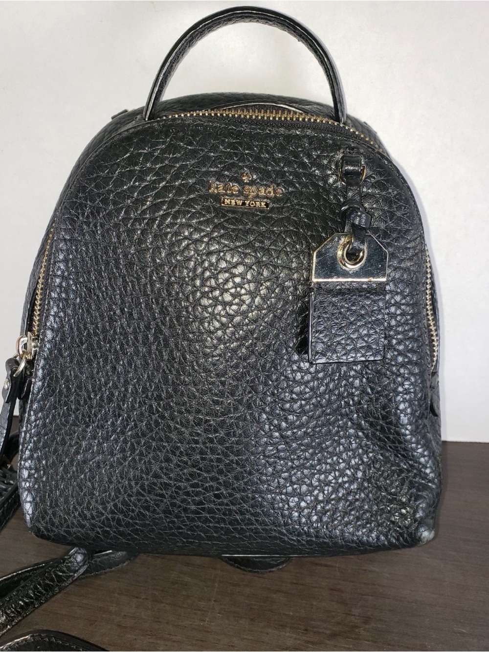 kate spade Black Textured Leather Mini Backpack with Gold Hardware
